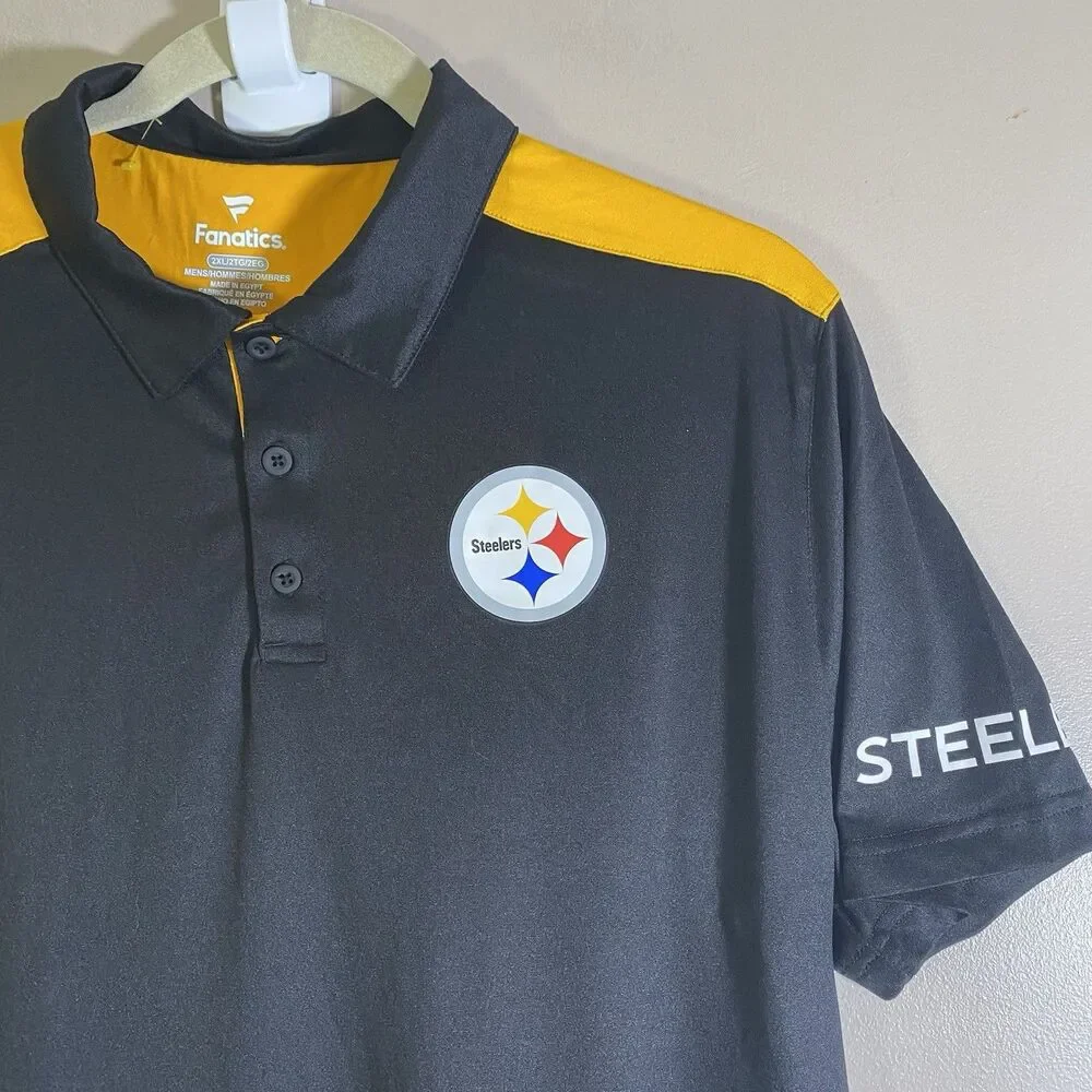 Men’s Pittsburgh Steelers Black Yellow Polo Shirt Mens 2XL Fanatics